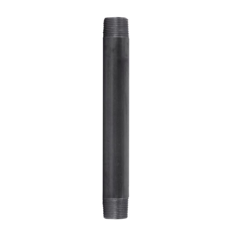 Black steel nipple fitting, 2x10 inches, from Emery Jensen, designed for pipe connections, with threaded ends for secure installation.