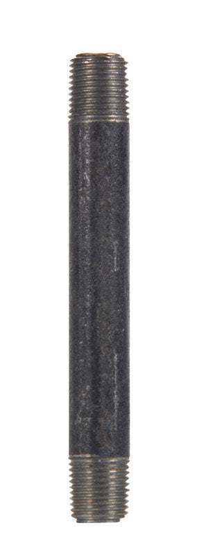 Black steel nipple, 3/4 inch by 8 inches, from Emery Jensen, shown with threaded ends for plumbing or piping applications.