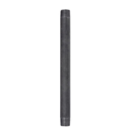 Black steel nipple, 3/4 inch by 12 inches, used for plumbing, manufactured by Emery Jensen, shown in a close-up image.