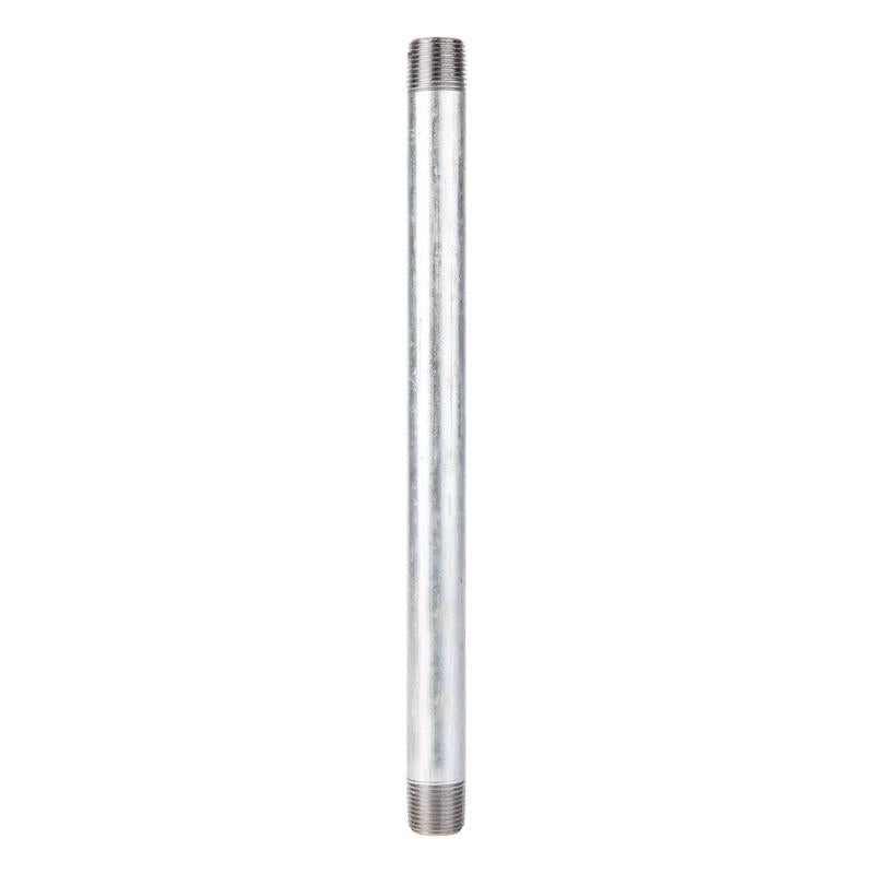 Emery Jensen galvanized steel nipple, 1/2 inch diameter, 12 inches long, used for plumbing or pipe fittings.