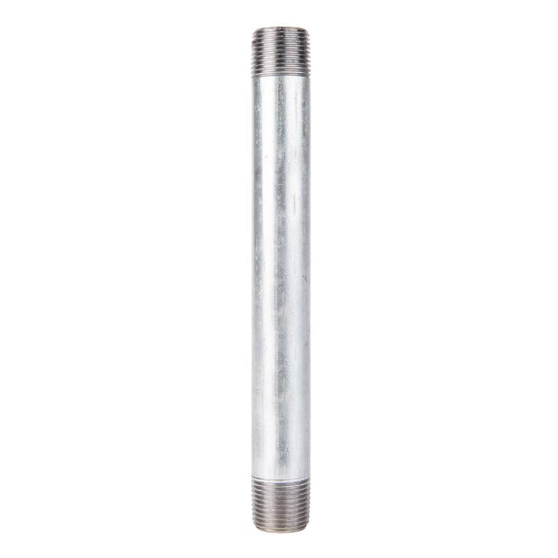 Emery Jensen steel nipple, 1/2 inch by 7 inches, galvanized steel pipe fitting with male threaded ends for plumbing applications