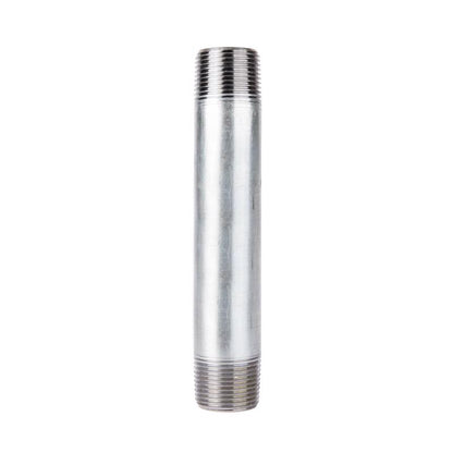 Emery Jensen steel nipple, 1 inch by 7 inches, galvanized finish, used in plumbing and pipe fittings, displayed on a white background.