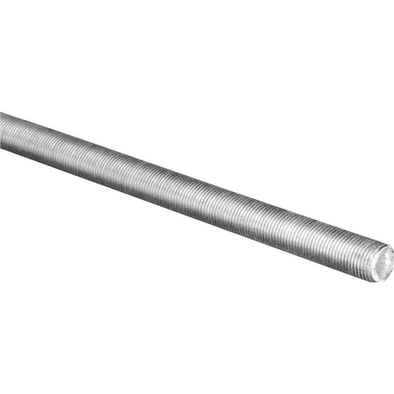 Steel threaded rod from Emery Jensen, 5/8 inch by 36 inches, showing the textured threaded surface and metallic finish.