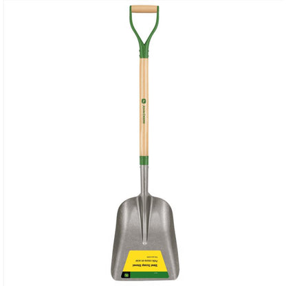 Steel scoop shovel with D-handle by Emery Jensen, perfect for digging and material handling in construction and gardening.