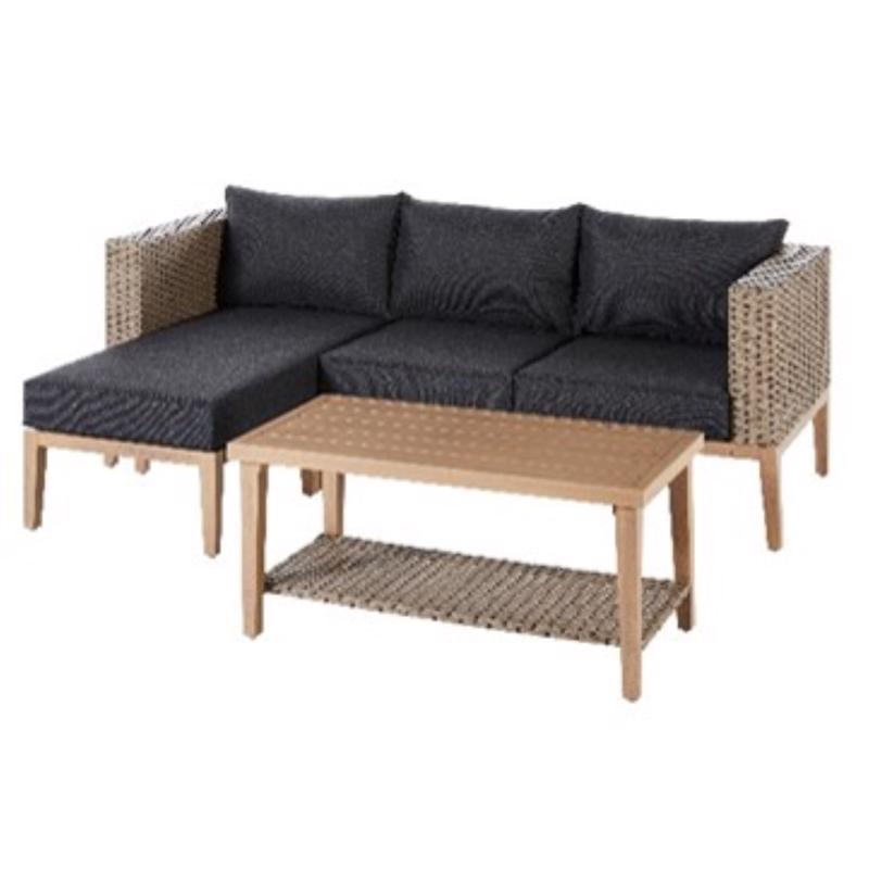 Emery Jensen BRBNK 4-piece steel deep seat set with cushioned seats and metal frame for outdoor patio furniture.