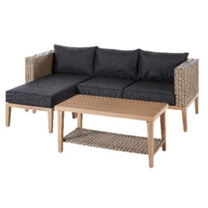 Emery Jensen BRBNK 4-piece steel deep seat set with cushioned seats and metal frame for outdoor patio furniture.
