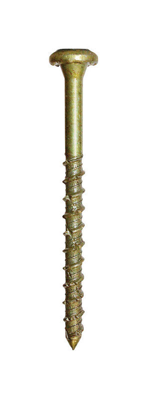 Steel wood screw by Emery Jensen, 19/64 inch by 5 inch, with a sharp threaded tip and corrosion-resistant steel finish.