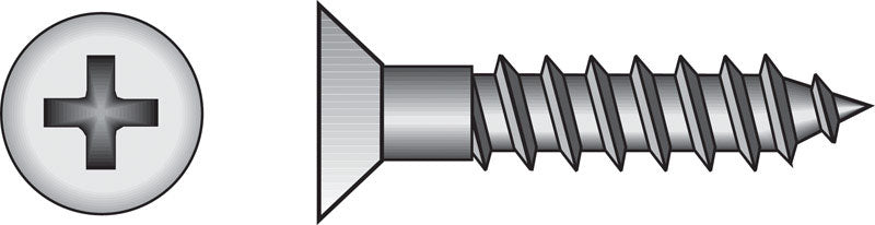 Emery Jensen PHILLIP FH WS Z 10x2 steel wood screw, showing shiny metallic finish and threaded shaft for heavy-duty fastening.