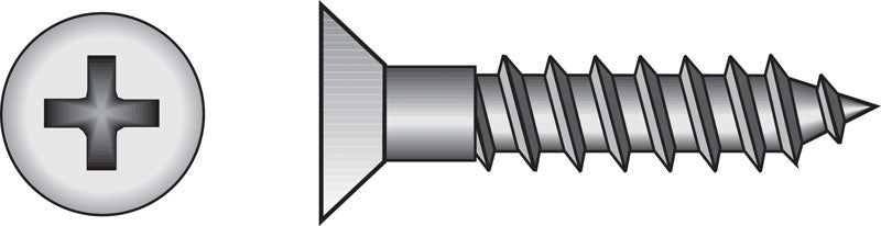 Emery Jensen steel wood screw, PHILLIP FH WS Z 6x1.5, with zinc finish, shown in a close-up image highlighting the screw's threading