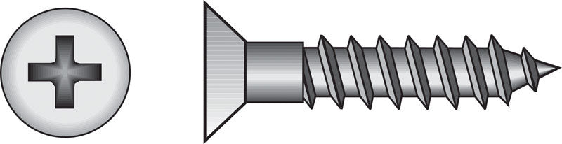 Emery Jensen steel wood screw, PHILLIP FH WS Z 6x1/2, with a zinc finish and Phillips head for woodworking projects.