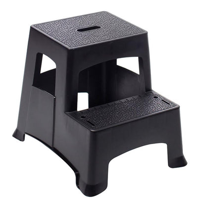 Emery Jensen two-step stool with a sturdy design, black top, and silver metal legs, supporting up to 325 pounds.