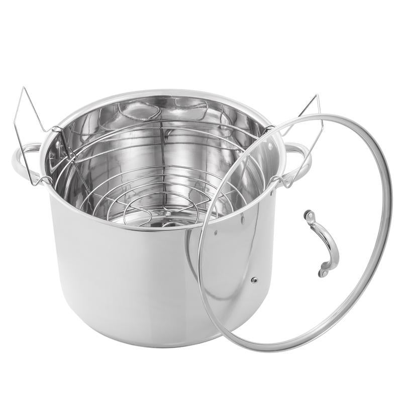 Emery Jensen Canner SS Silver stockpot, 21.5 qt, stainless steel cooking pot with handles, suitable for canning and large meals.