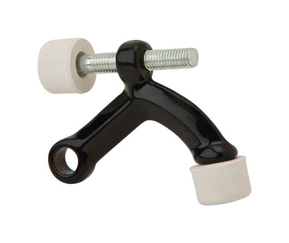 Black hinge pin door stop by Emery Jensen, showing a close-up of the sturdy door stop installed on a door.