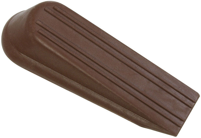 Brown Emery Jensen wedge door stop used to hold doors open or closed, made of durable material for secure placement.