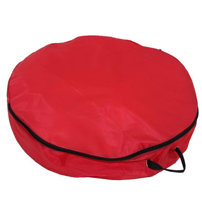 Red Emery Jensen 48-inch wreath storage bag for safe and organized outdoor holiday decoration storage.
