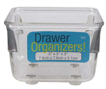 Clear Emery Jensen storage drawer organizer with 3x3x2 compartments for organizing small items in drawers.