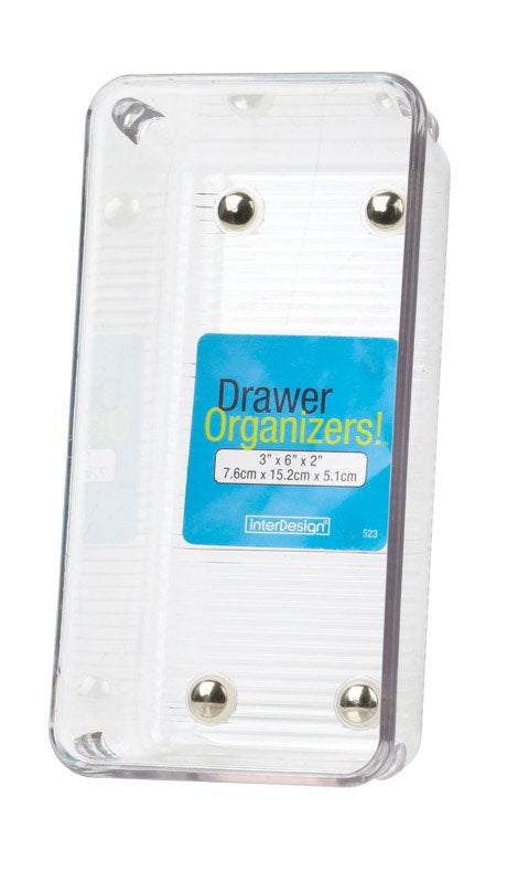 Clear Emery Jensen Linus storage drawer organizer, 3x6x2 inches, with multiple compartments for efficient organization