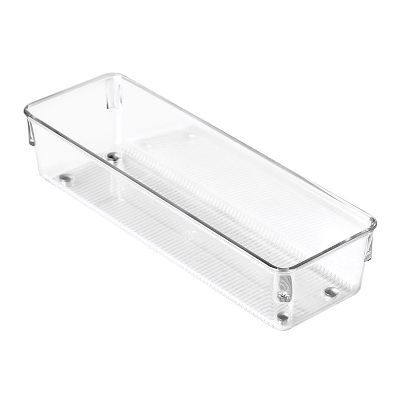 Clear Emery Jensen Linus storage drawer organizer with 3x9x2-inch compartments for efficient organization.