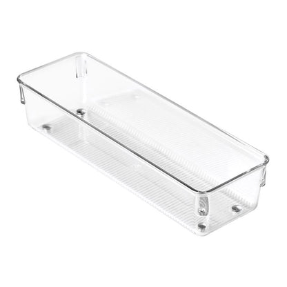 Clear Emery Jensen Linus storage drawer organizer with 3x9x2-inch compartments for efficient organization.