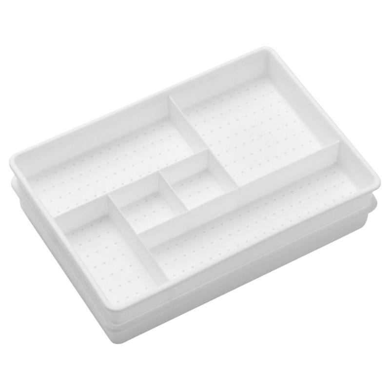 White Emery Jensen storage drawer organizer with multiple compartments for kitchen or office organization.