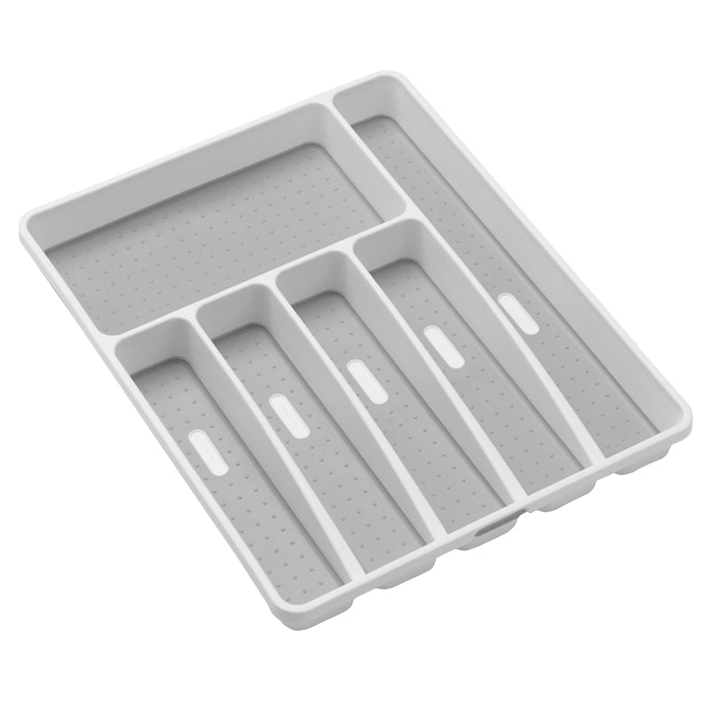 Emery Jensen 13-inch silver storage drawer organizer with multiple compartments for tidy organization of small items.