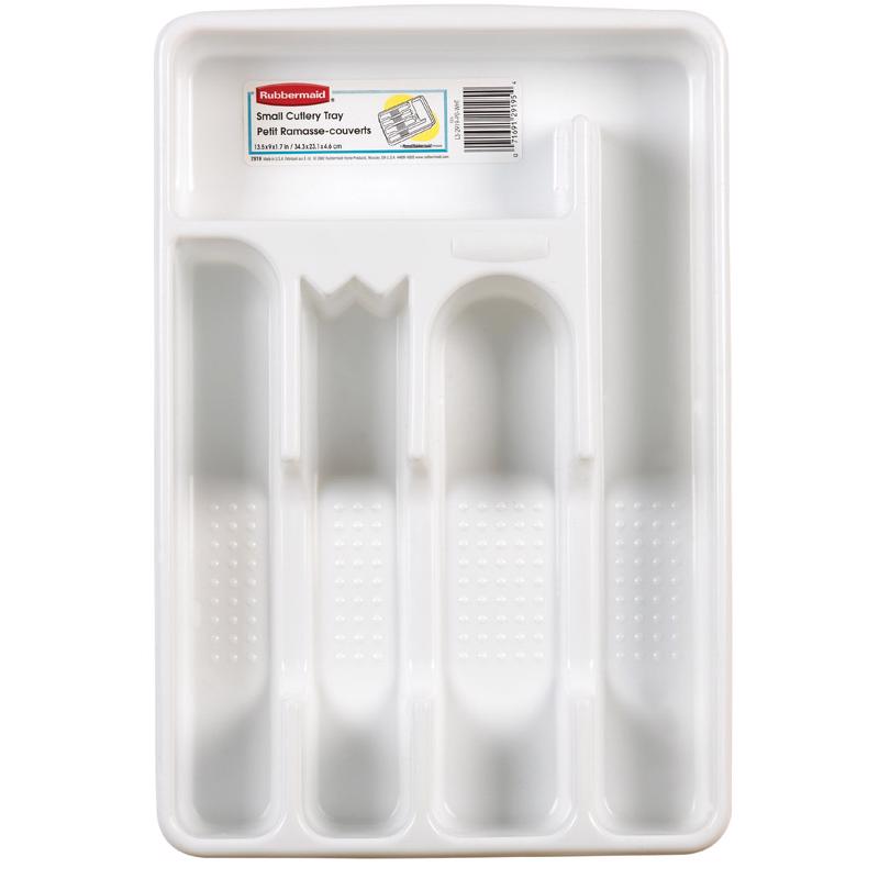 White Emery Jensen TRAY CUTLY 5 COMP storage drawer organizer with adjustable compartments for versatile organization.