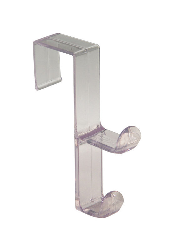 Double over-the-door clear storage hooks by Emery Jensen for organizing and hanging items on doors.