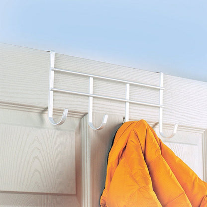 White Emery Jensen overdoor storage hooks mounted on a door for organizing accessories and lightweight items.