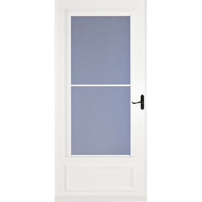 Emery Jensen 36-inch white storm door with medium view screen and durable frame, ideal for residential entrance protection.