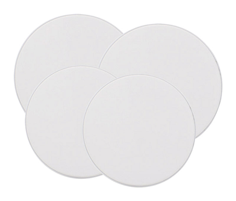 Emery Jensen stove reflector pan extension set with four white burner covers, designed to protect and extend your stove burners.