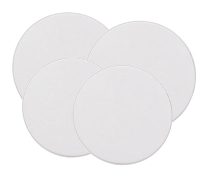 Emery Jensen stove reflector pan extension set with four white burner covers, designed to protect and extend your stove burners.