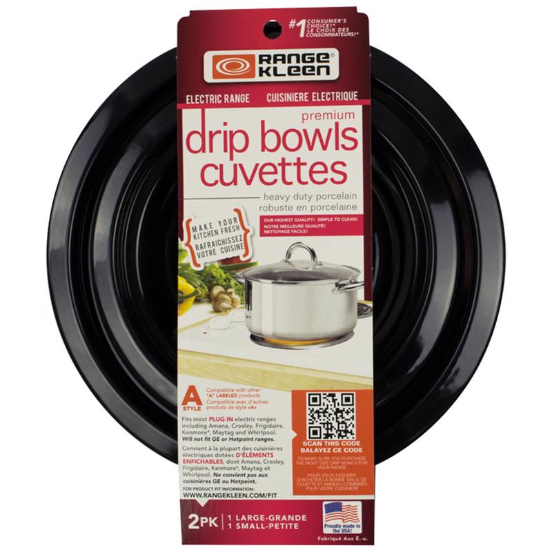 Emery Jensen drip bowls universal 2-pack for stove reflector pans and extenders, shown in a close-up view.