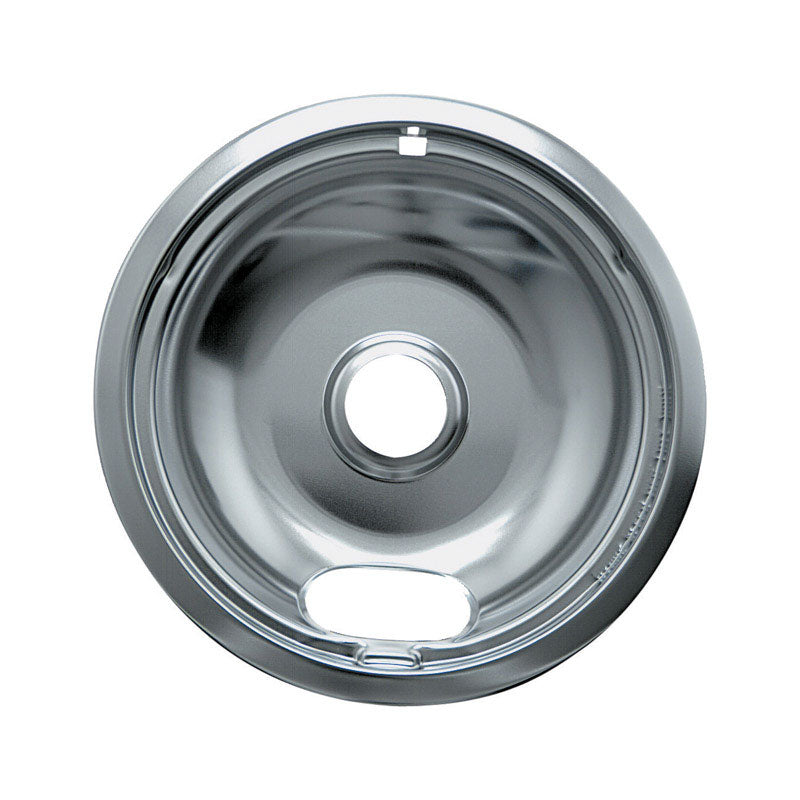 Emery Jensen 8-inch chrome-style stove reflector drip pan extender, designed to catch drips and protect stovetop surfaces.