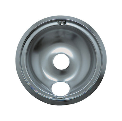 Emery Jensen 6-inch chrome-style drip pan and stove reflector extension, designed for efficient heat distribution and protection.