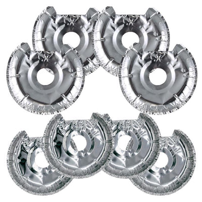 Emery Jensen stove reflector pan extender set with 8 aluminum reflectors for enhanced heat distribution.