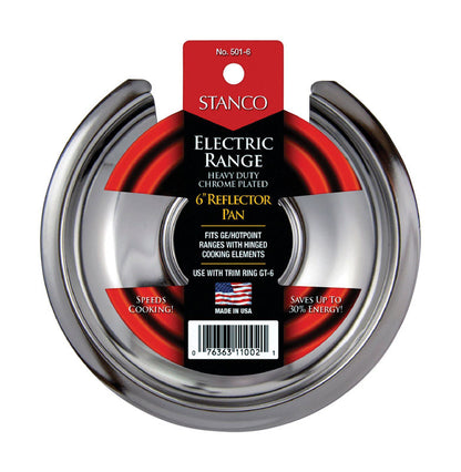 Emery Jensen 6-inch stove reflector pan extender, metal cookware accessory for enhancing stove burner performance.