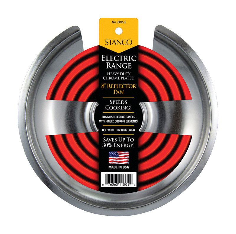 Emery Jensen 8-inch stove reflector pan and extender, metal cookware component for stove top heating.