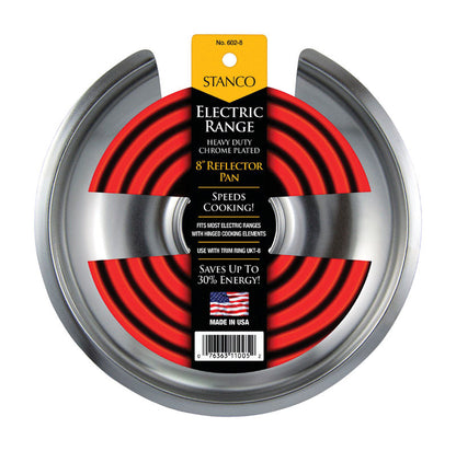 Emery Jensen 8-inch stove reflector pan and extender, metal cookware component for stove top heating.