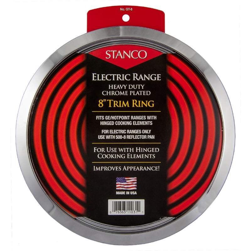 Emery Jensen 8-inch TRIM RING RANGE GT-8 stove reflector pan extender for improving stove safety and heat distribution