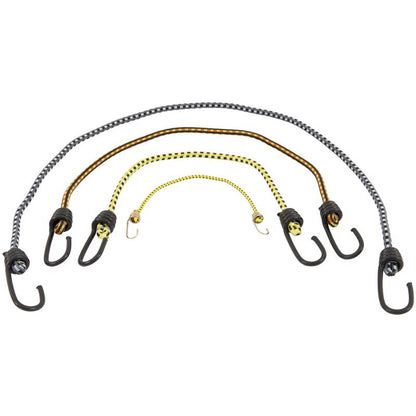 Emery Jensen bungee cords and hooks, assorted pack of 12 stretch cords ideal for securing items and outdoor use.