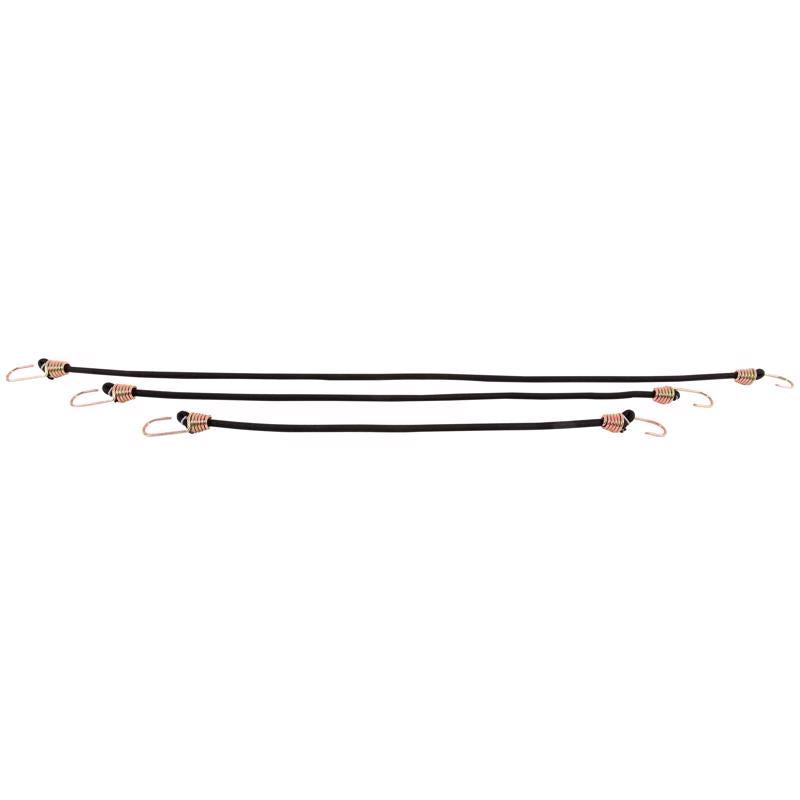 Set of six Emery Jensen bungee cords with hooks, versatile stretch cords for securing items and outdoor use.