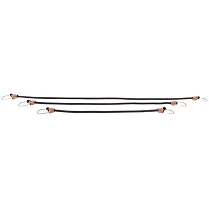 Set of six Emery Jensen bungee cords with hooks, versatile stretch cords for securing items and outdoor use.