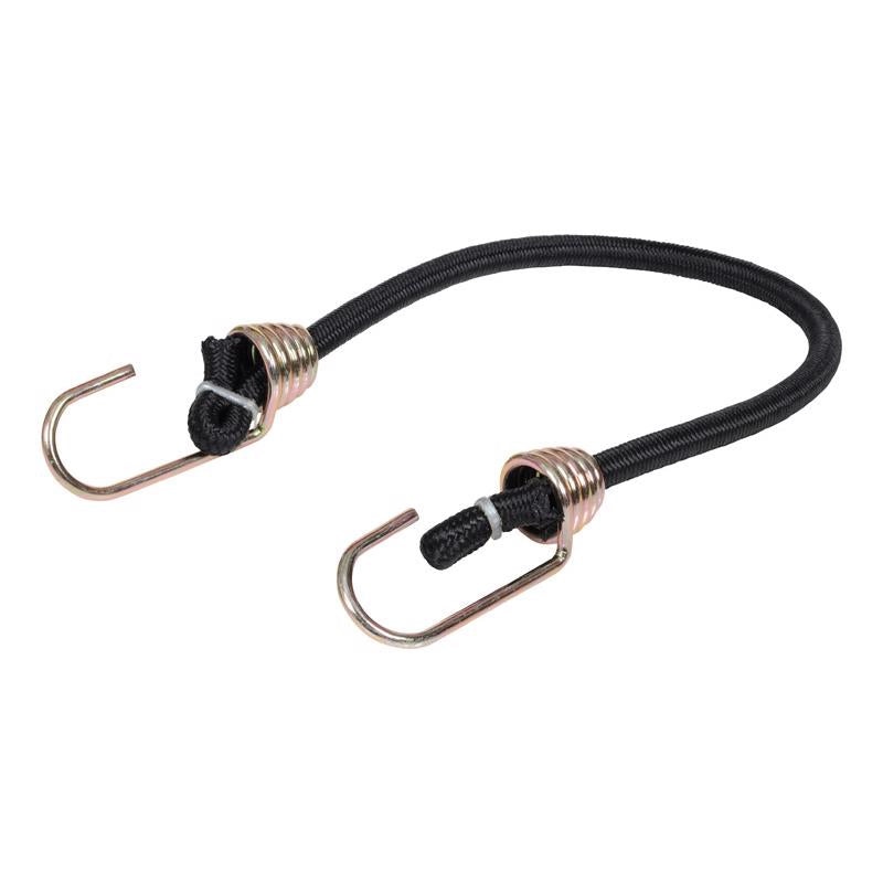 Black 18-inch bungee cords with hooks from Emery Jensen, in a pack of 10, used for securing and stretching items.