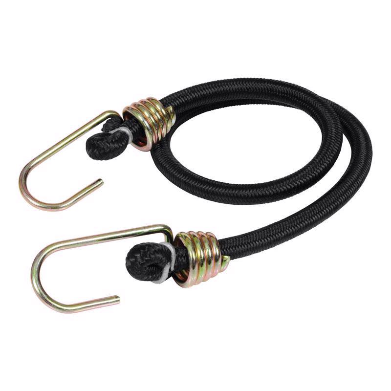 Black 24-inch bungee cords with hooks from Emery Jensen, pack of 10, for securing and stretching applications.