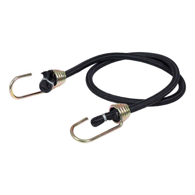 Black bungee cords with hooks, 32-inch length, Emery Jensen pack of 10 stretch cords for securing items.