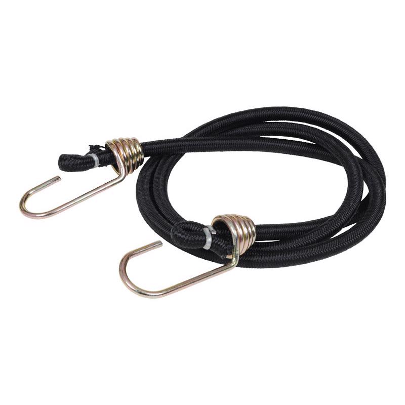 Black Emery Jensen bungee cords with hooks, 48-inch length, pack of 10, ideal for secure stretching and fastening.
