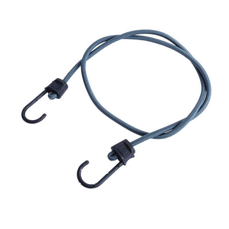 Emery Jensen gray bungee cords with hooks, 48-inch length, in a pack of four, designed for securing and stretching items.