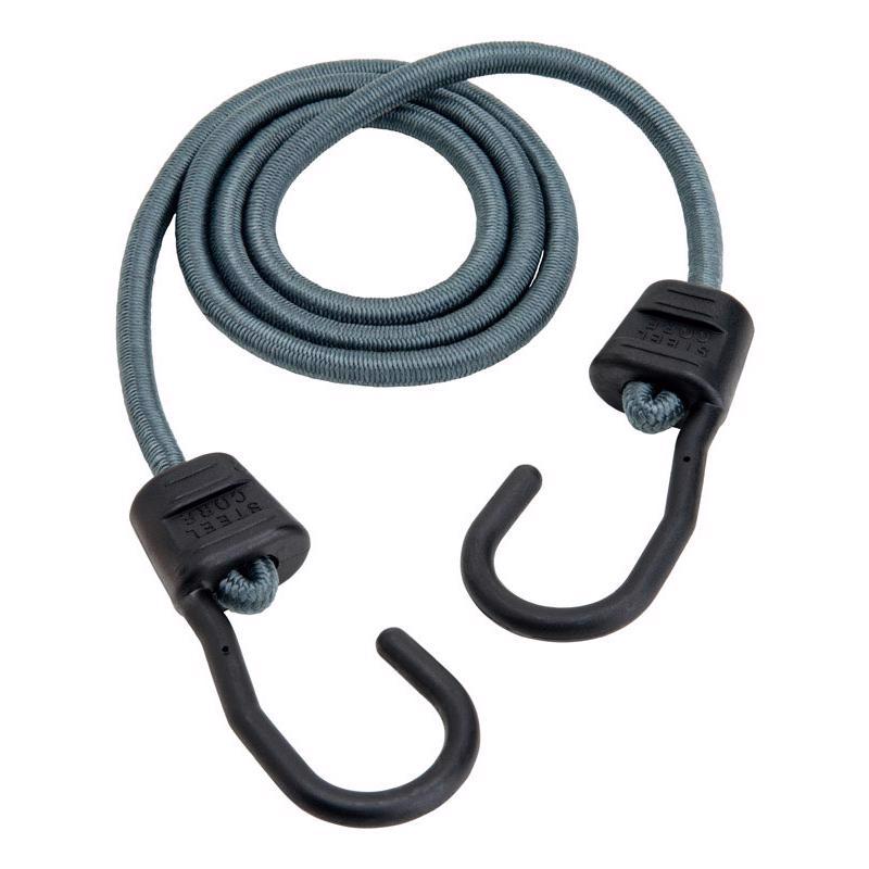 Set of 10 Emery Jensen gray 48-inch bungee cords with hooks, ideal for securing and bundling items.
