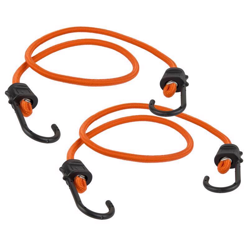 Set of two 36-inch orange bungee cords with hooks from Emery Jensen for secure stretch fitting and cargo management.
