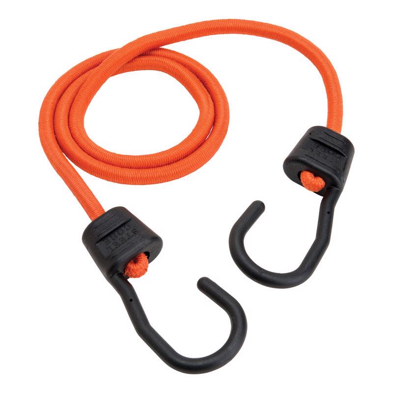 Set of 10 Emery Jensen 40-inch bungee cords with hooks, durable stretch cords for securing items outdoors or in storage.